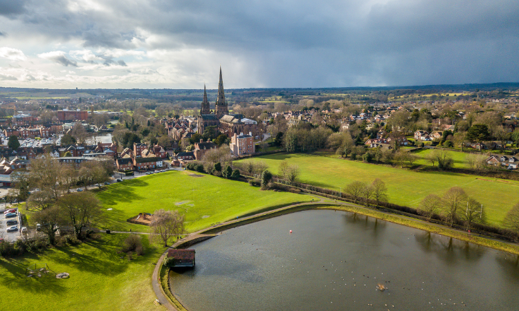 Lichfield City the pond and Cathedral