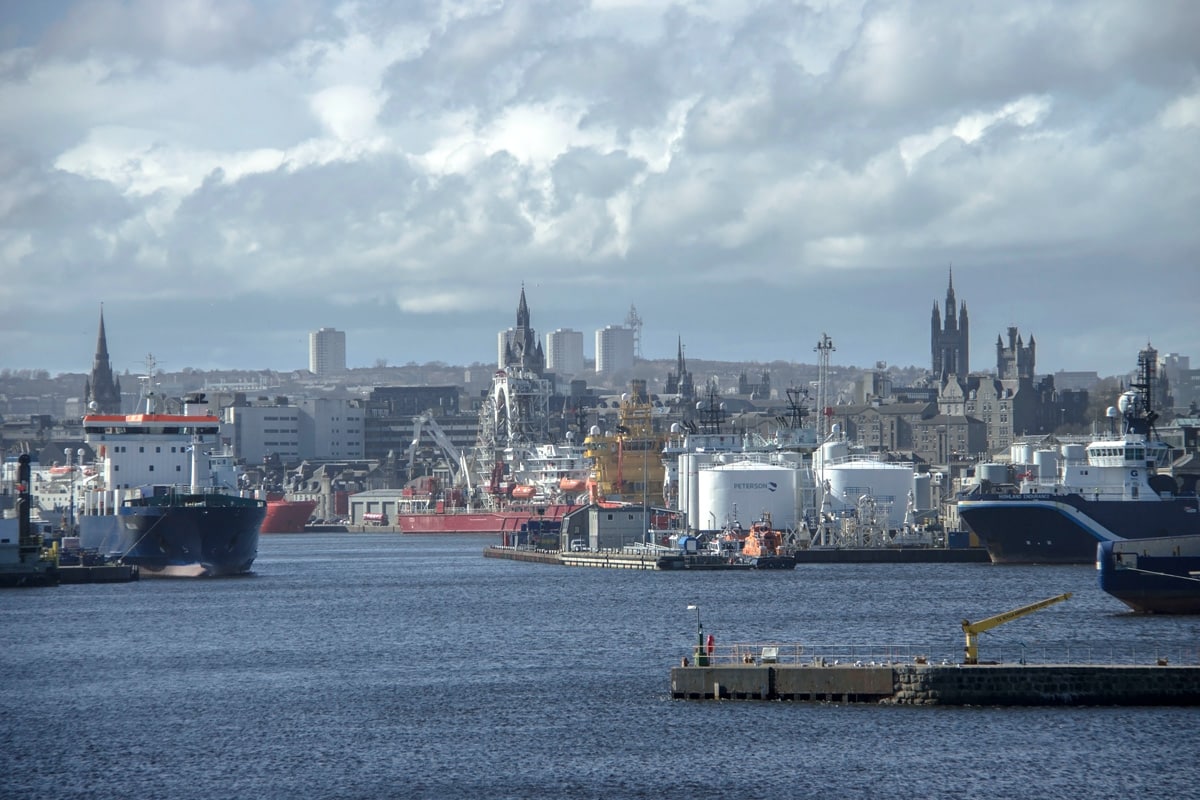 View of the city of Aberdeen from the harbour.