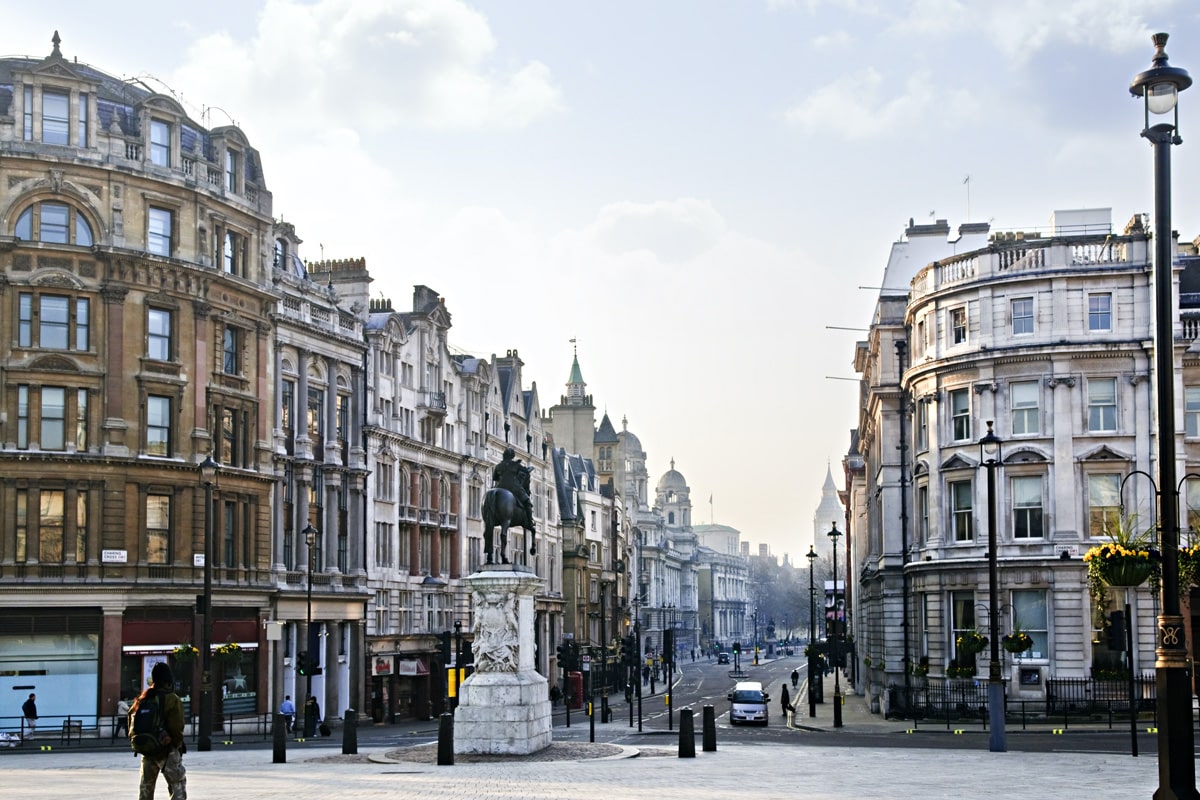 A view of Charing Cross in London - quiet in the early morning.