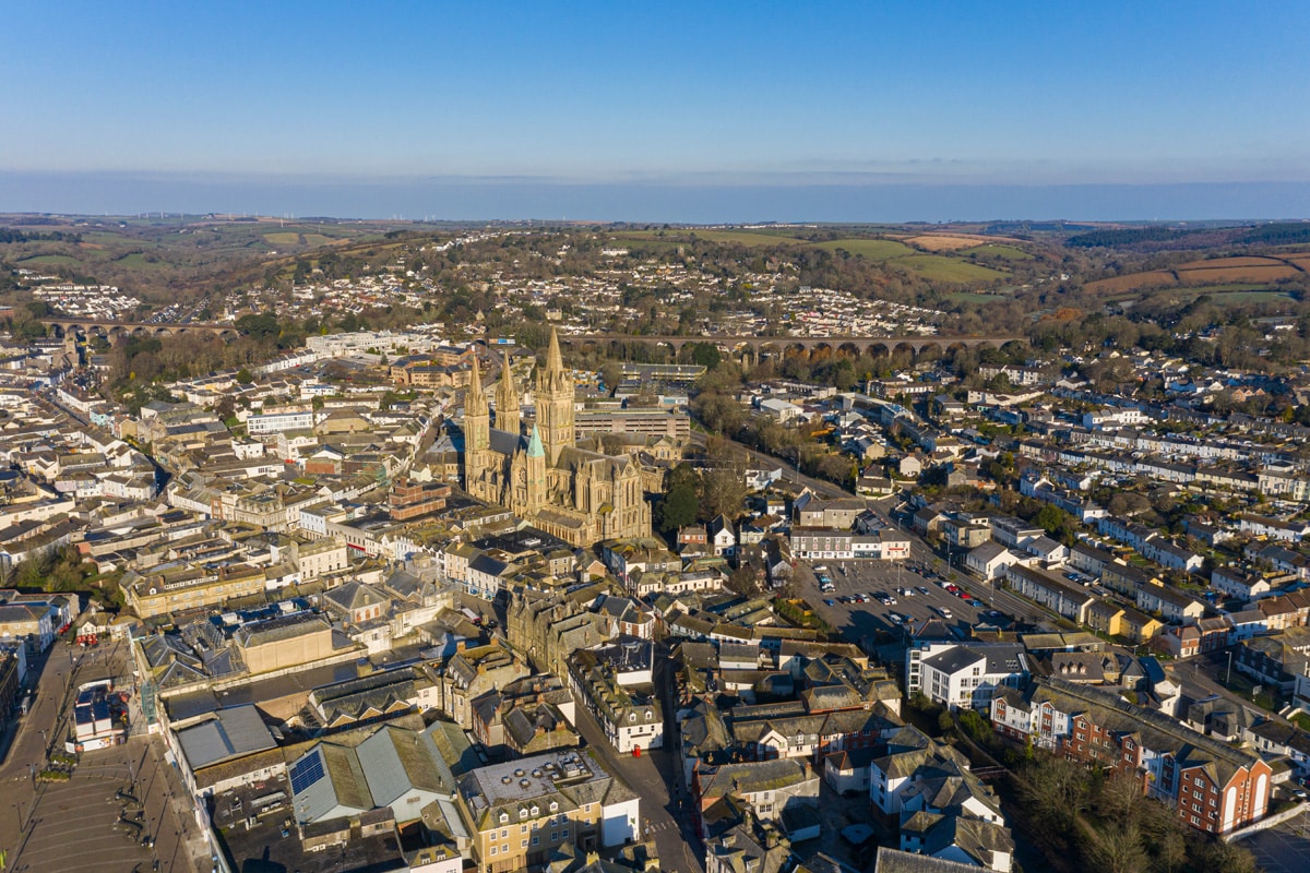 An aerial view of the city of Truro in Cornwall.