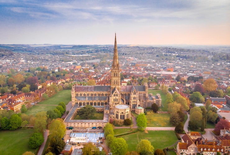 An aerial view of Salisbury Cathedral.