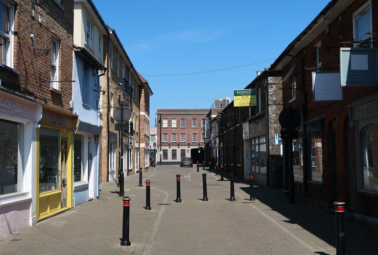 A pedestrianised high street in Brentwood.