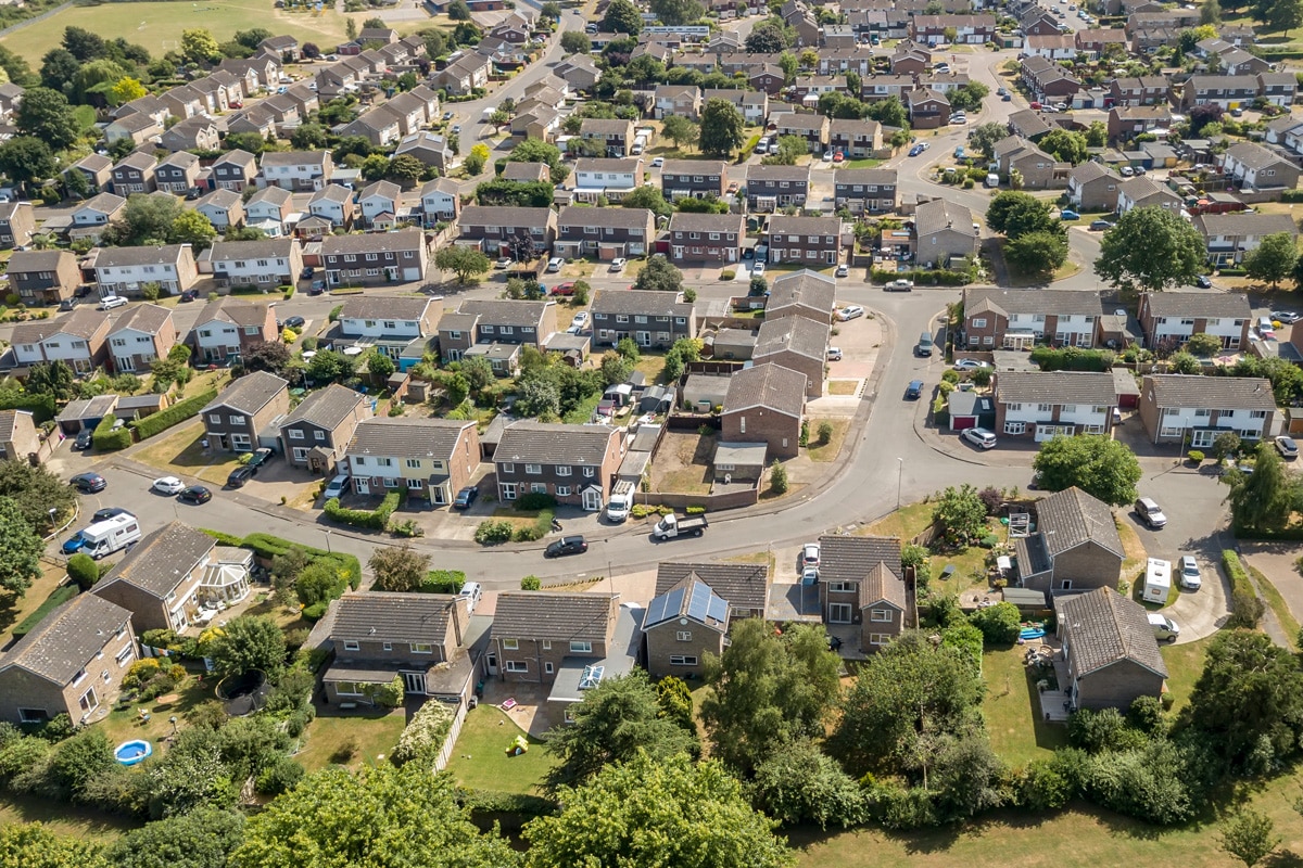 An aerial view of a housing estate in Colchester.