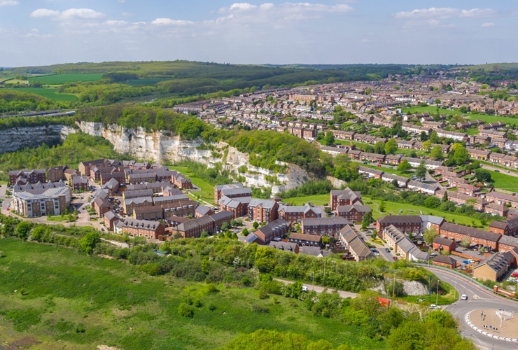 Aerial photograph of the Medway Gate housing estate in Strood.