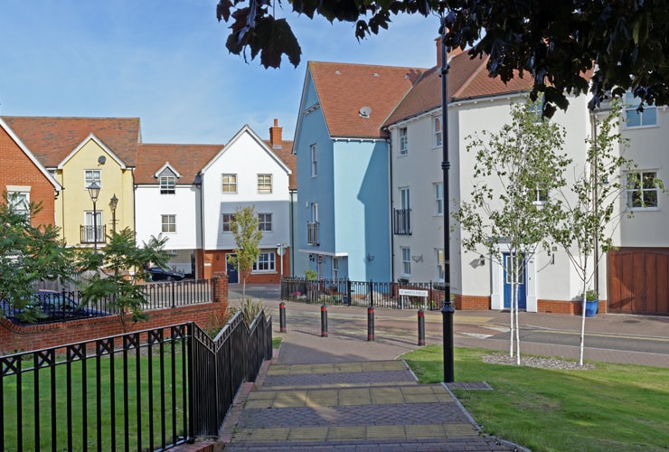 Colourful, modern urban housing in Colchester, Essex.