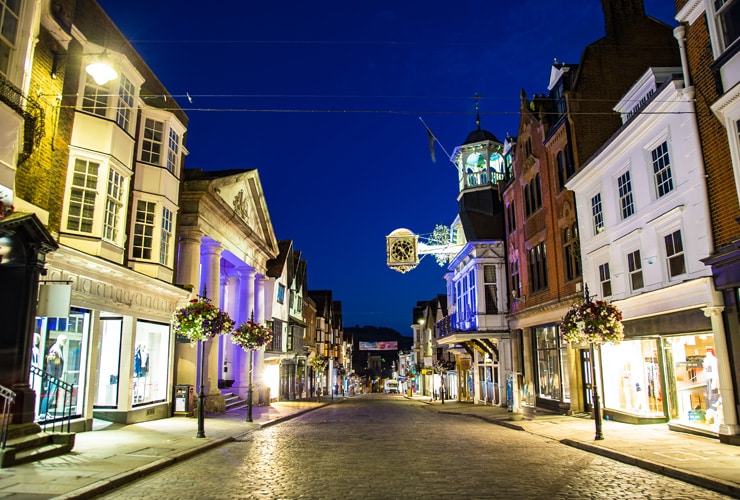 Guildford high street at night.