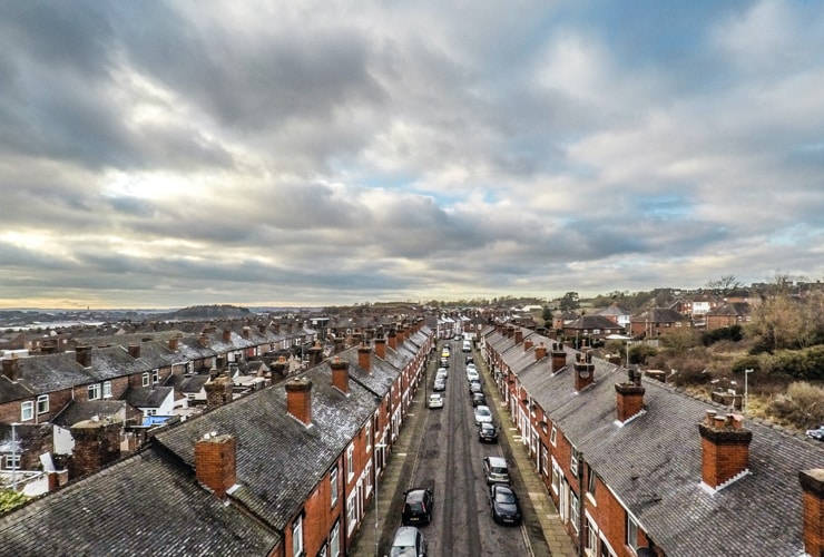 An aerial view of the rooftops of Fental in Hanley, Stoke-on-Trent.