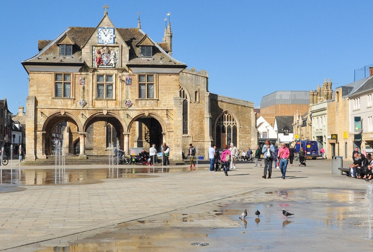 A view of Guildhall in Cathedral Square, Peterborough.