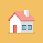 A 2d orange icon of a house.