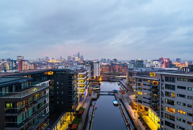 An aerial view of Leeds Docks.