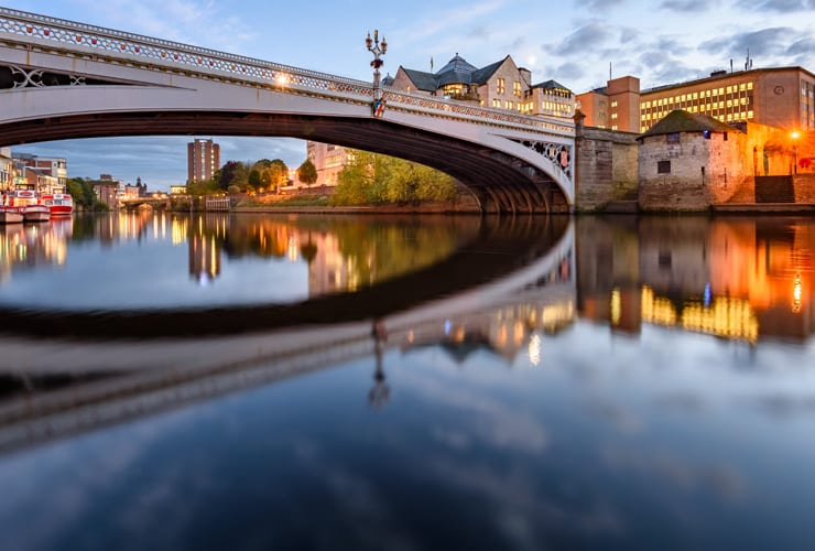 The reflection of Lendal Bridge in the River Ouse, York, UK.