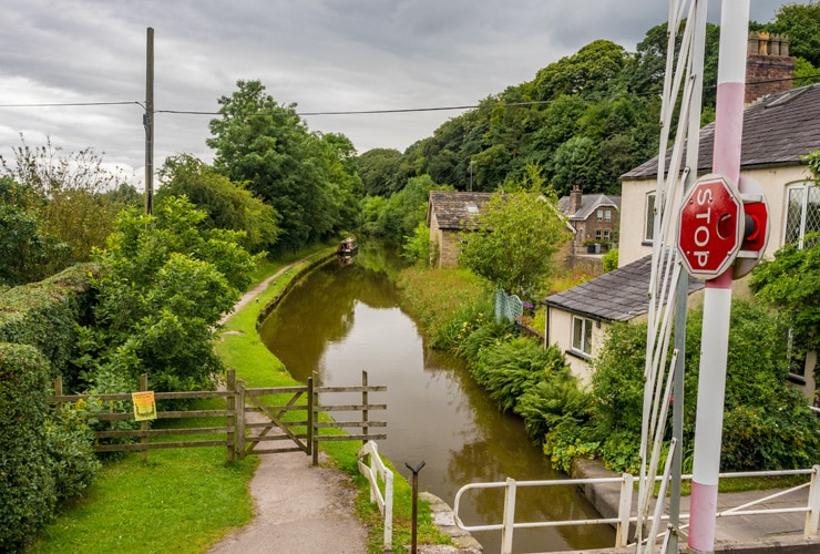 A swing bridge over a canal in Macclesfield, Cheshire, UK.