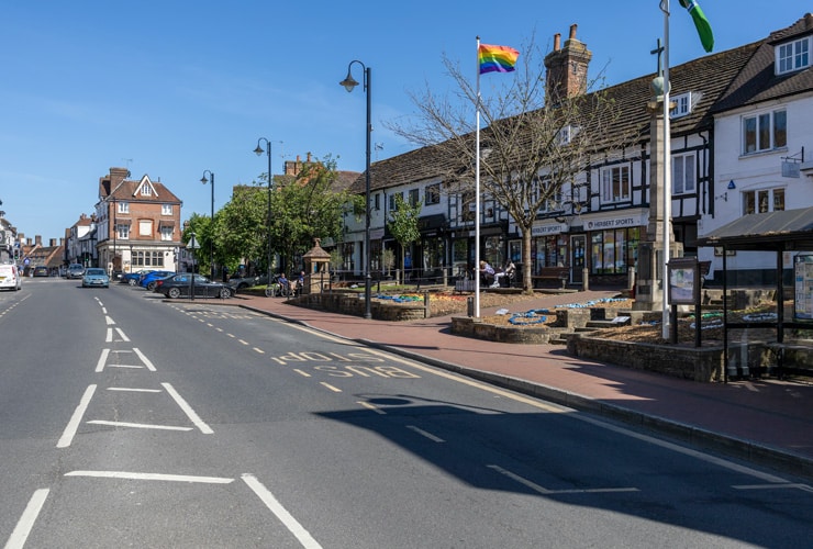 A main street running through East Grinstead.