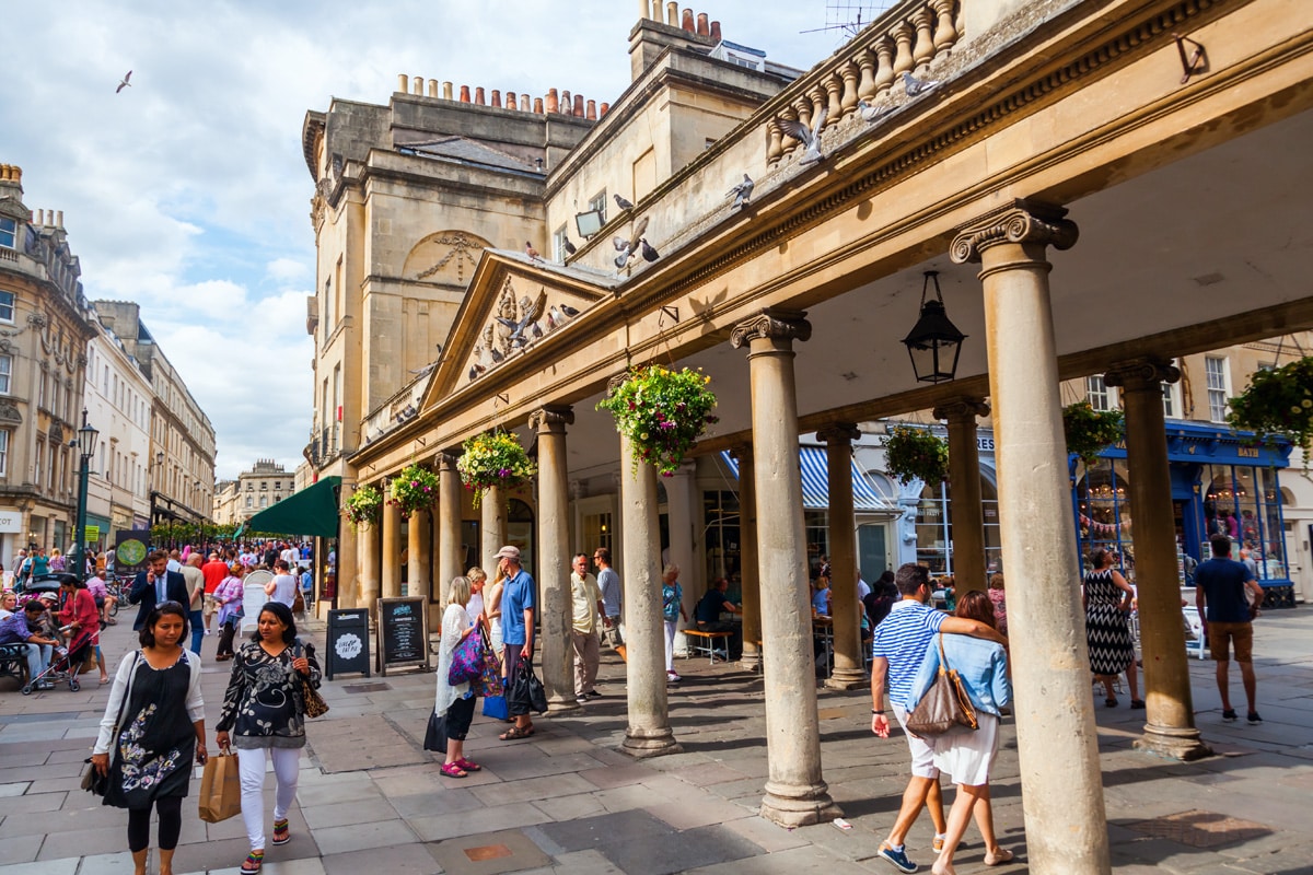 Outside the Grand Pump Room in Bath, a historic Grade I listed building.