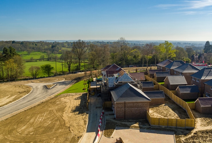 Pendlands Green in Harwards Heath. A new-build estate being build on a hillside.