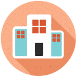 An icon showing a building of three apartments. Image represents student property.