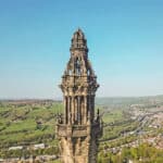 Aerial view of Wainhouse Tower, Halifax, Calderdale, West Yorkshire, UK.