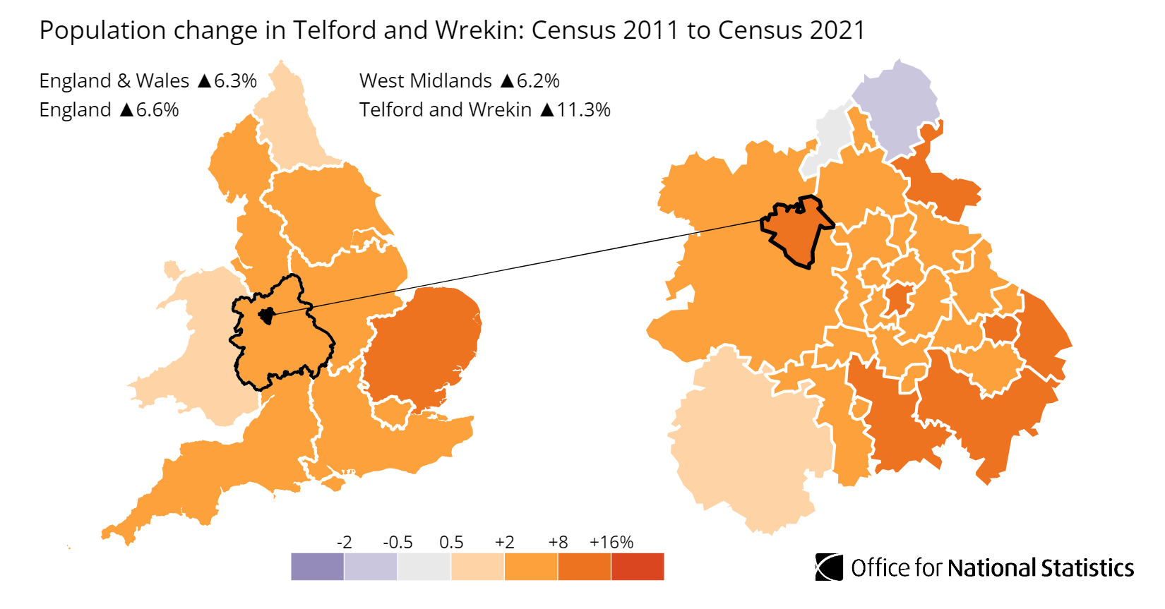 Telford and Wrekin population growth map