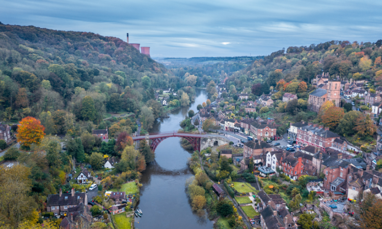 An aerial view of Ironbridge in Telford