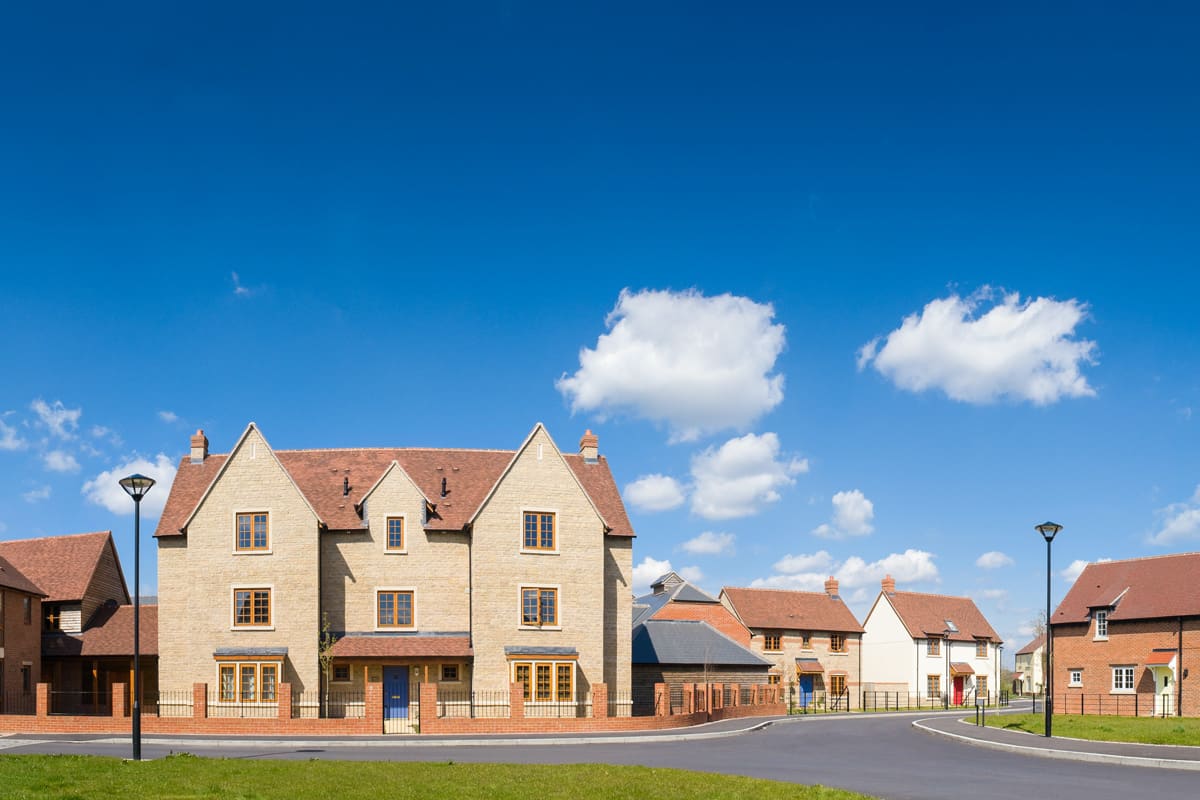 Affordable new-build housing on a UK residential housing estate.