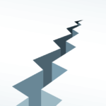 A simple graphic showing a jagged crack in the ground. Icon represents a house sale falling through.