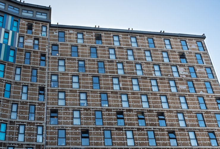 The front of a skyscraper. Student accommodation in Bristol, UK.