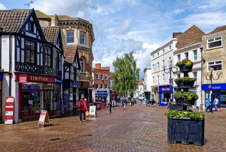 Trowbridge high street. The town centre of Trowbridge.