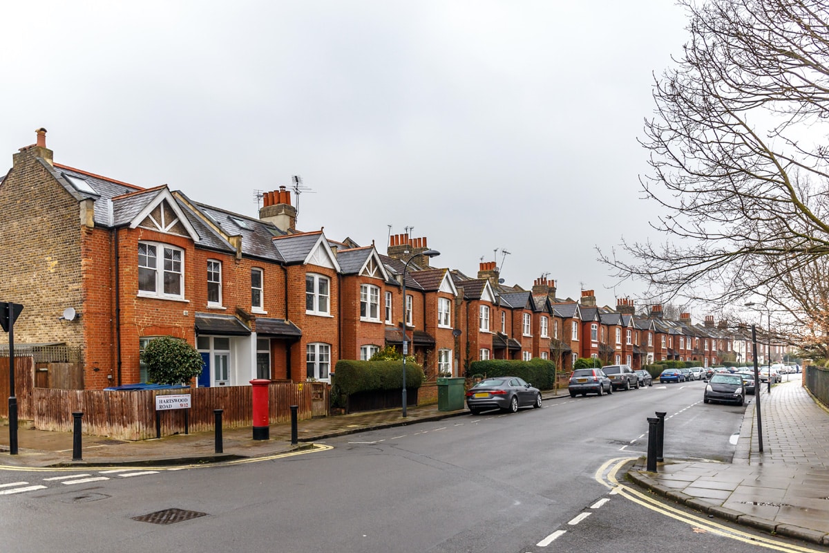 A typical British residential street in Chiswick.