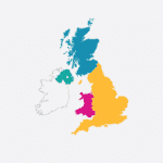 A map of the United Kingdom with the four different countries in different colours.