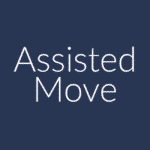 Text on a blue background. Text says, Assisted Move.