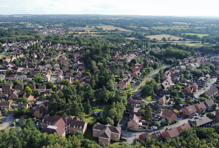 Aerial view of Elvetham Heath in Fleet, Hampshire.