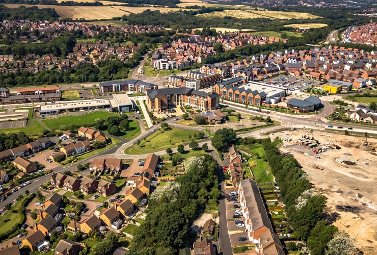 Aerial view of Telford Lawley and Dawley Bank.