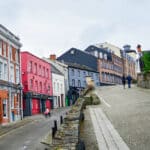 Shops on a street near the Derry City Walls.