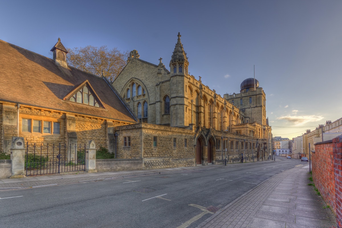 Outside Cheltenham Ladies College at sunset.