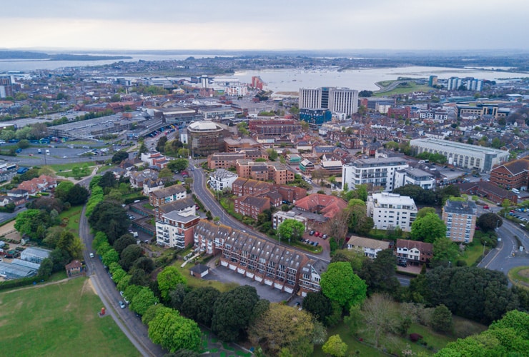 An aerial view of Poole town centre.