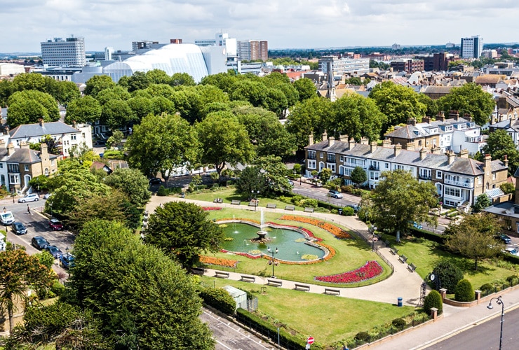 An aerial view of Pritewell Park in Southend-on-Sea.