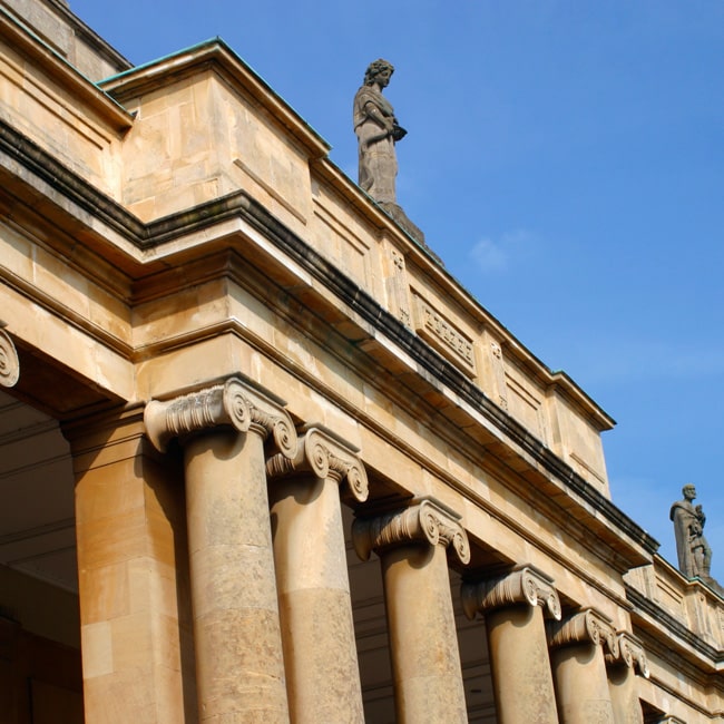 The roof top of the Pump Rooms in Pittville Park, Cheltenham.