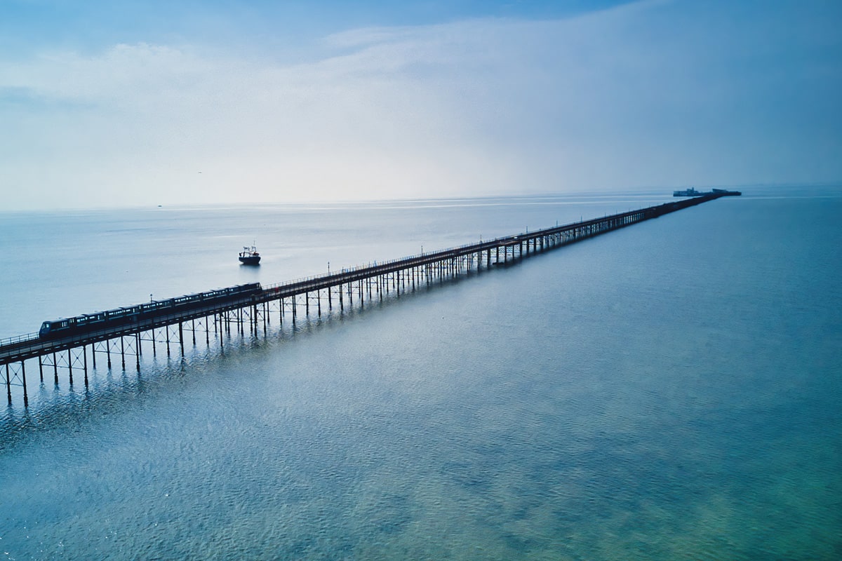 A photograph of Southend Pier, taken by a drone.