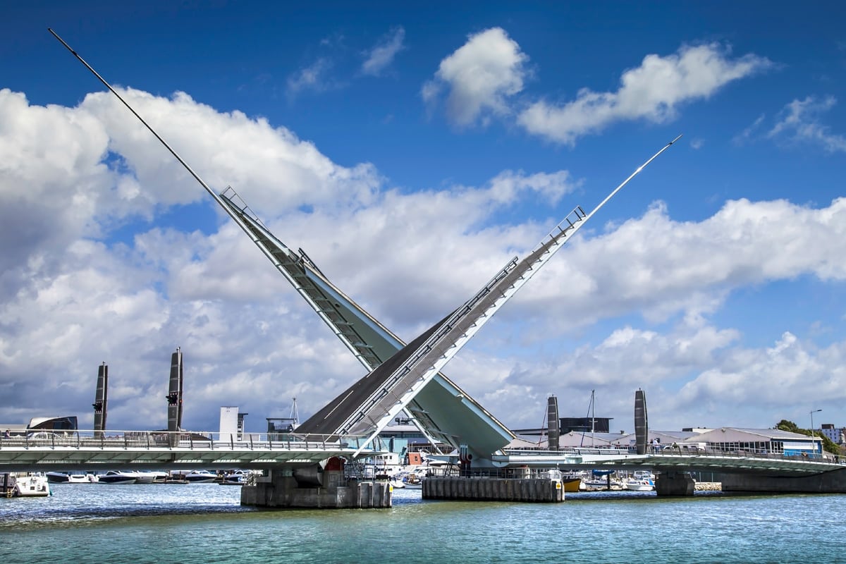 The Twin Sails Bridge links Holes Bay with Poole Harbour.