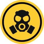 GA dust hazard warning sign. Picture of a ware respirator.