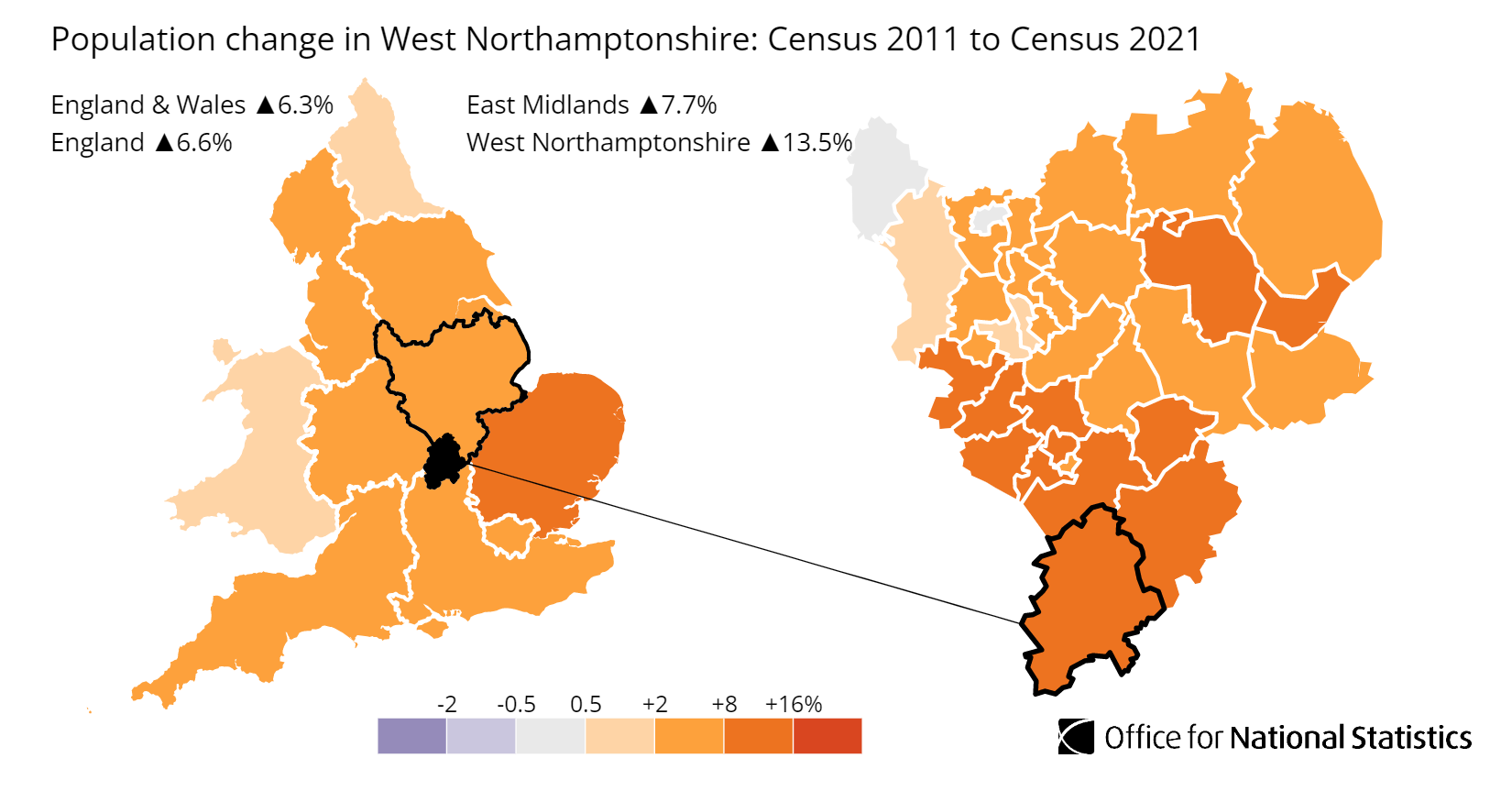 West Northamptonshire population growth map