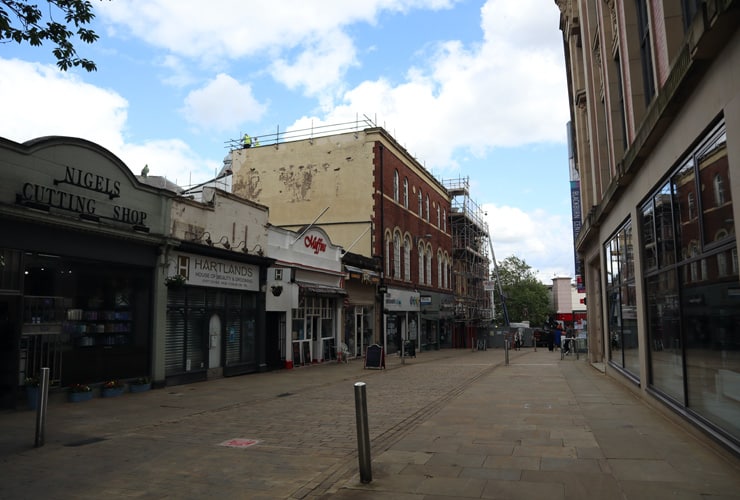 An empty street in Blackburn town centre.