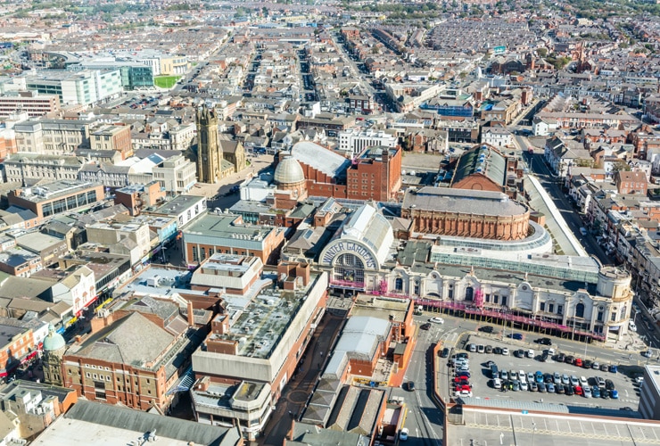 An aerial view of Blackpool town centre.