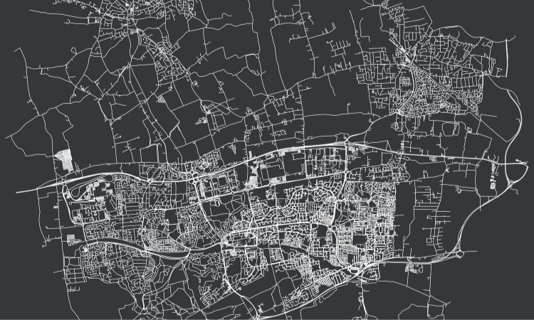 A map drawing of Basildon in Essex