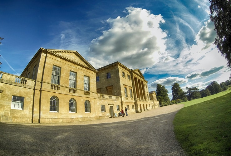 A photograph of Basildon Park, taken with a fisheye lens.