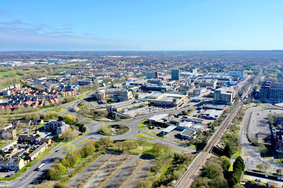 An aerial view of Basildon town centre.