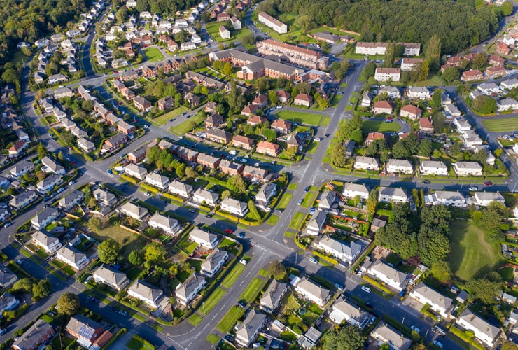 A raised view of a housing estate in Meanwood, Leeds.