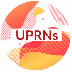 Circle design with written text that says, 'UPRNs'.