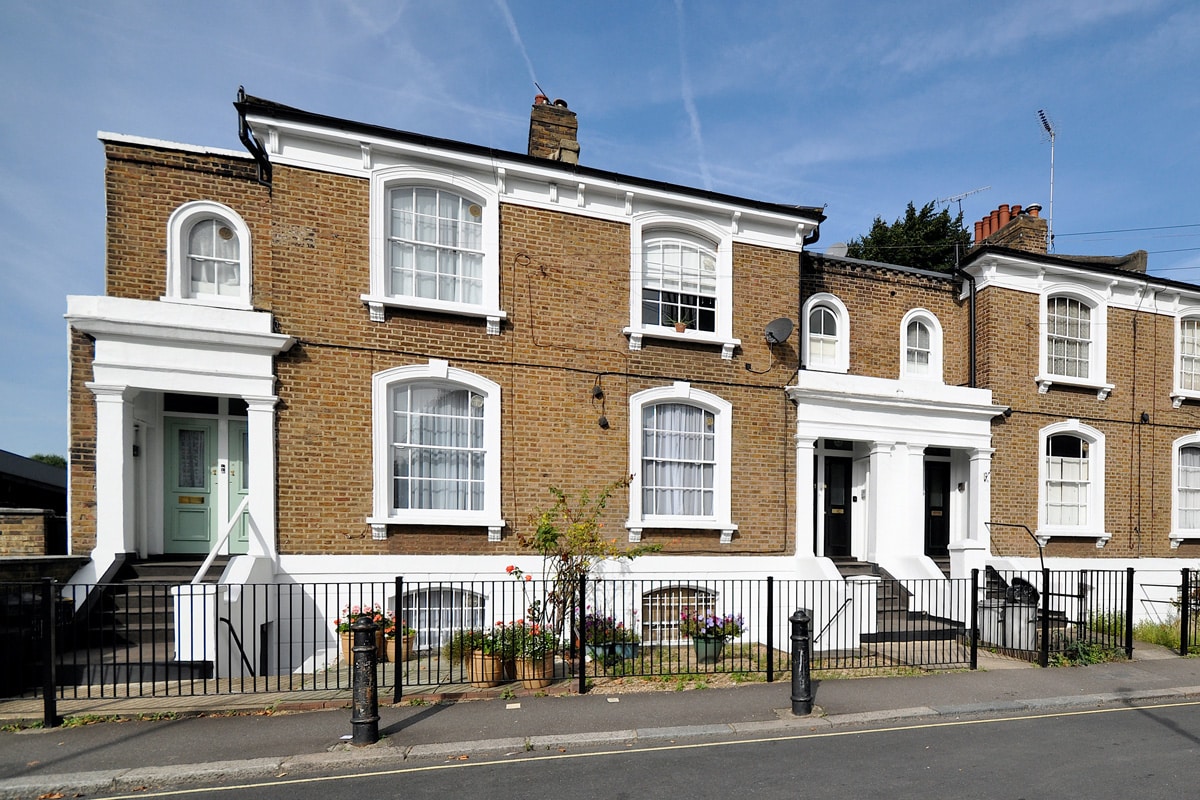 19th century Victorian period maisonette apartments at Angel Walk, Hammersmith, west London, UK.