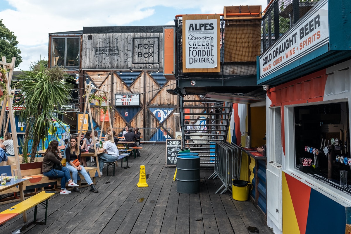 Pop Brixton- a street food, bar and nightlife location made from reused shipping containers in Brixton, south west London.